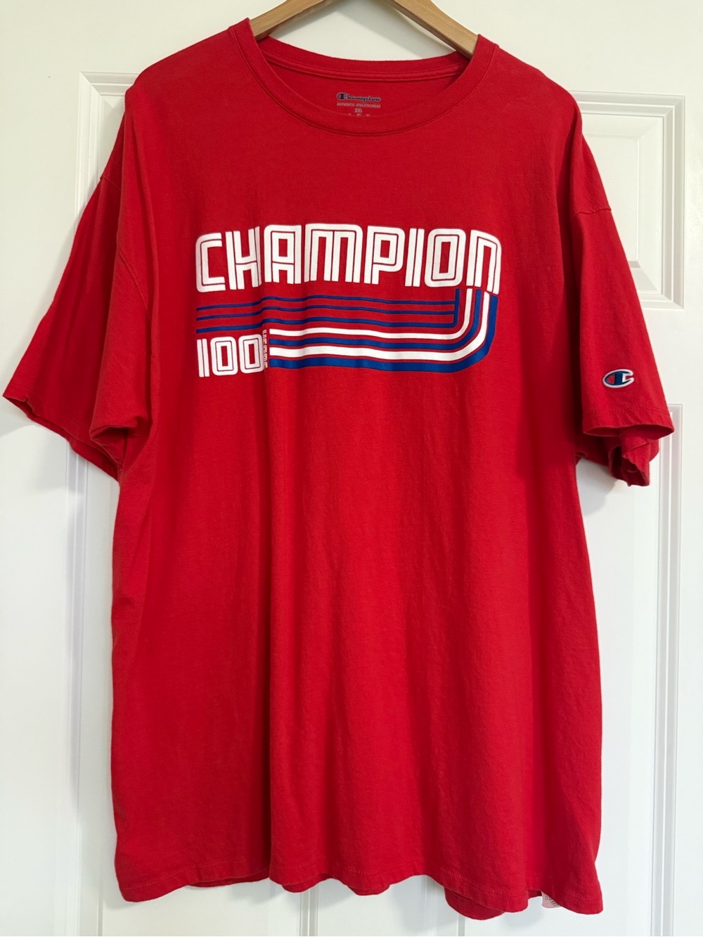 Champion Shirt XXL Mens Red 100 Years Short Sleeve Crewneck Casual Tee